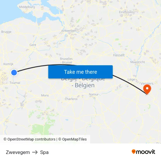Zwevegem to Spa map