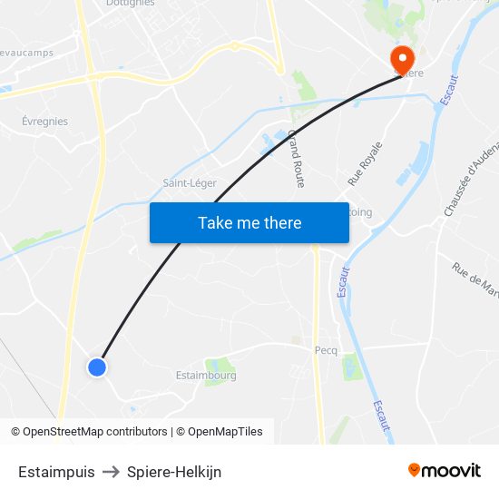 Estaimpuis to Spiere-Helkijn map