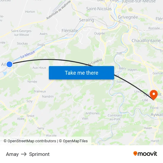 Amay to Sprimont map