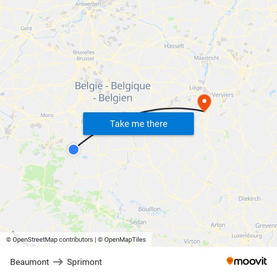 Beaumont to Sprimont map