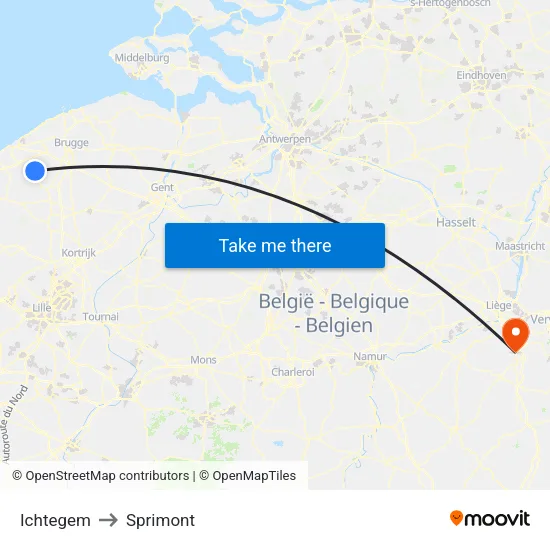 Ichtegem to Sprimont map