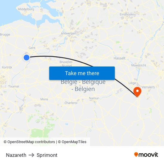 Nazareth to Sprimont map
