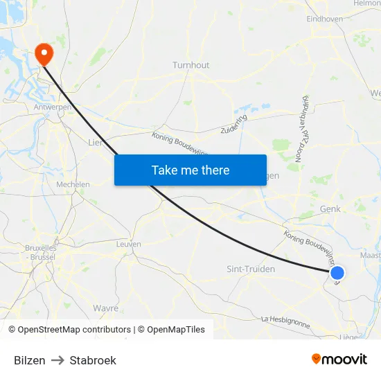 Bilzen to Stabroek map