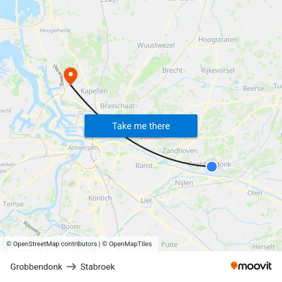 Grobbendonk to Stabroek map