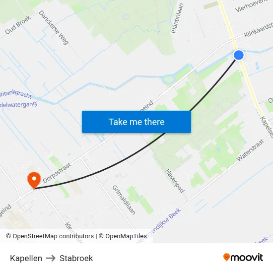 Kapellen to Stabroek map