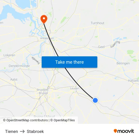 Tienen to Stabroek map