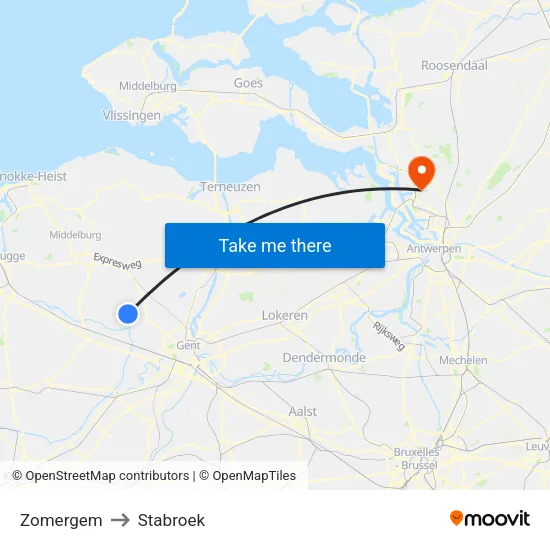Zomergem to Stabroek map