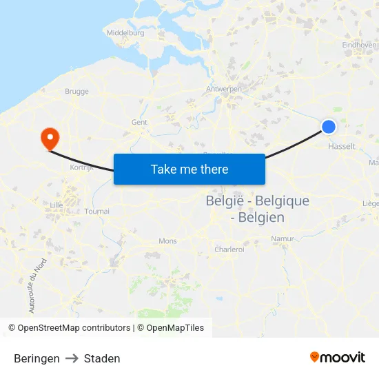 Beringen to Staden map
