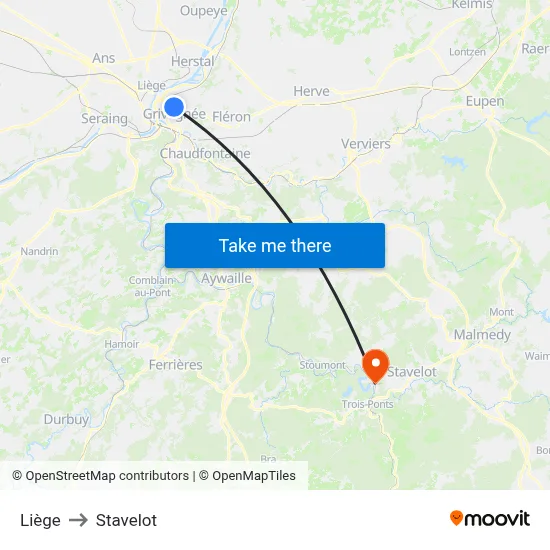 Liège to Stavelot map