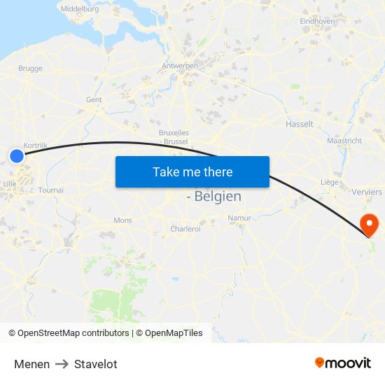 Menen to Stavelot map