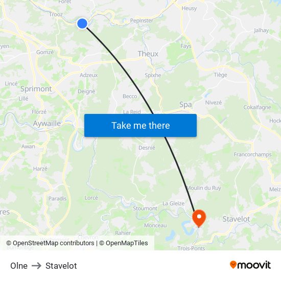 Olne to Stavelot map