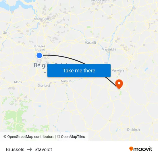 Brussels to Stavelot map