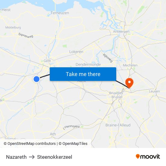 Nazareth to Steenokkerzeel map