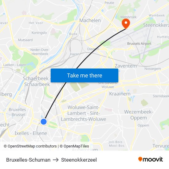 Bruxelles-Schuman to Steenokkerzeel map
