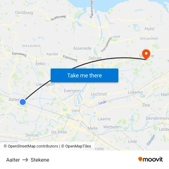 Aalter to Stekene map