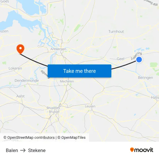 Balen to Stekene map
