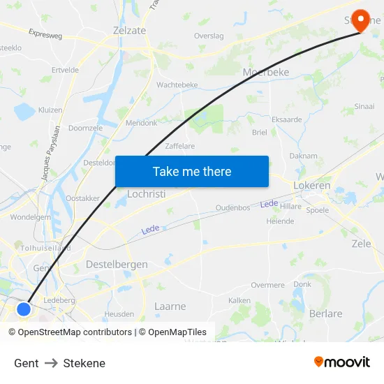 Gent to Stekene map