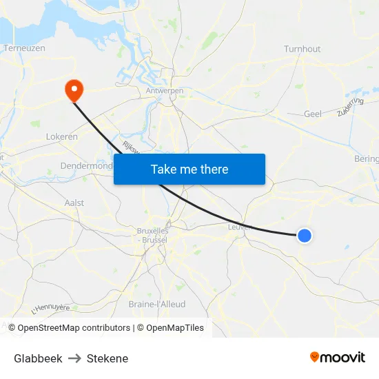 Glabbeek to Stekene map