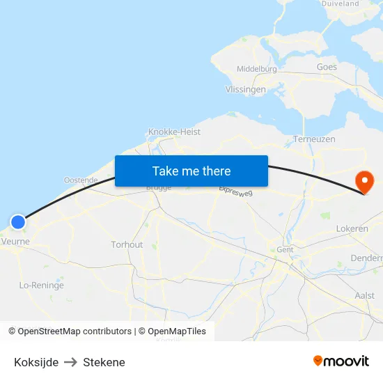 Koksijde to Stekene map
