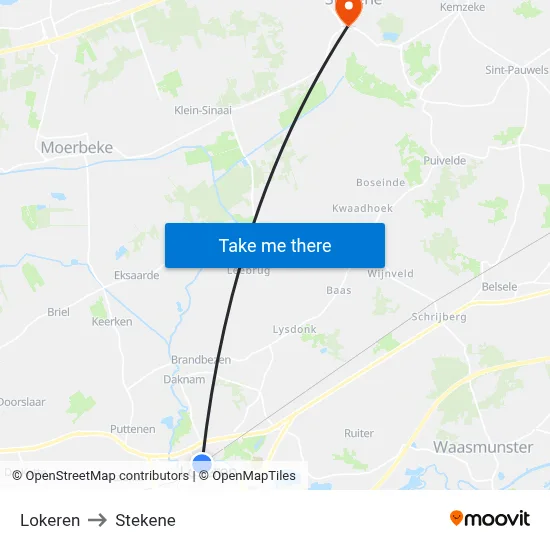 Lokeren to Stekene map