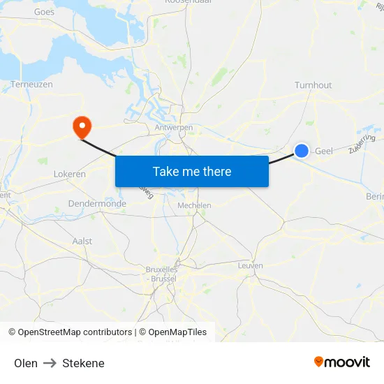 Olen to Stekene map