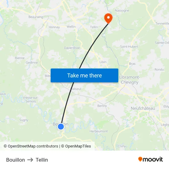 Bouillon to Tellin map