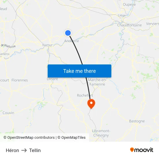 Héron to Tellin map