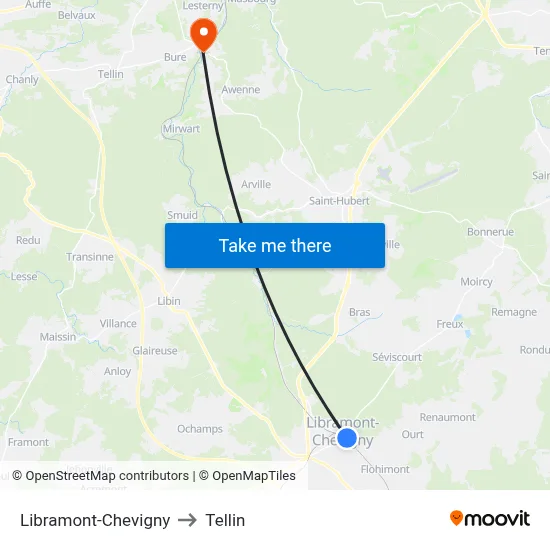 Libramont-Chevigny to Tellin map