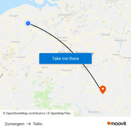 Zomergem to Tellin map