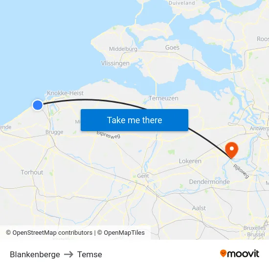 Blankenberge to Temse map