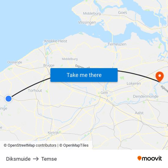 Diksmuide to Temse map