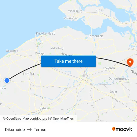 Diksmuide to Temse map