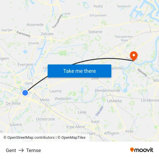 Gent to Temse map