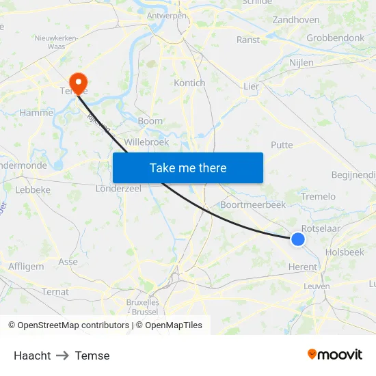 Haacht to Temse map