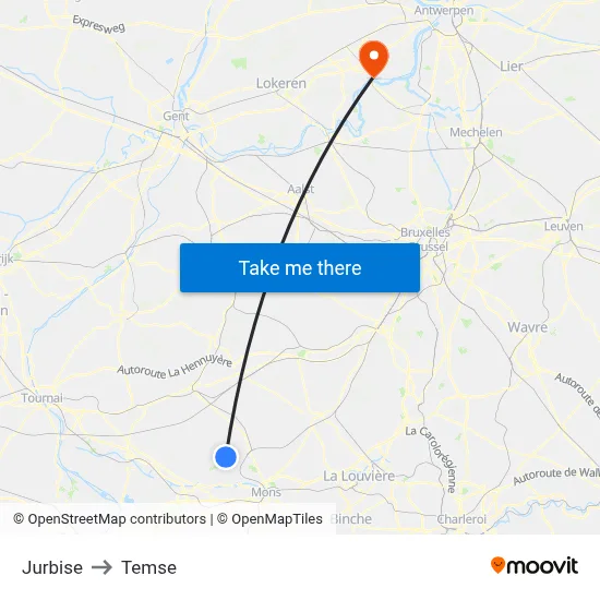 Jurbise to Temse map
