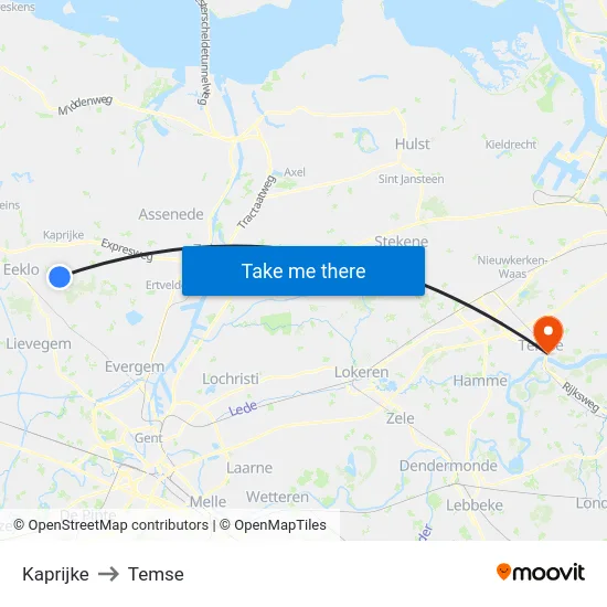 Kaprijke to Temse map