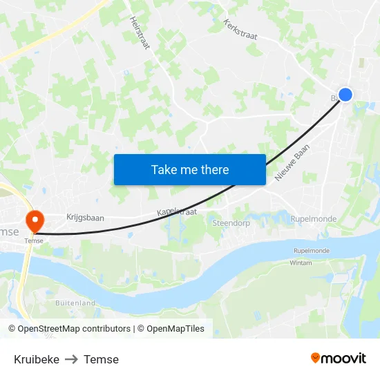 Kruibeke to Temse map