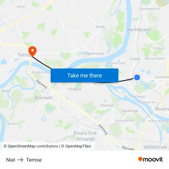 Niel to Temse map