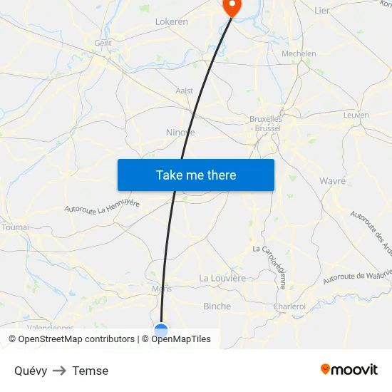 Quévy to Temse map