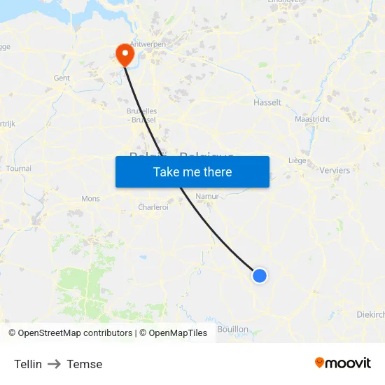 Tellin to Temse map