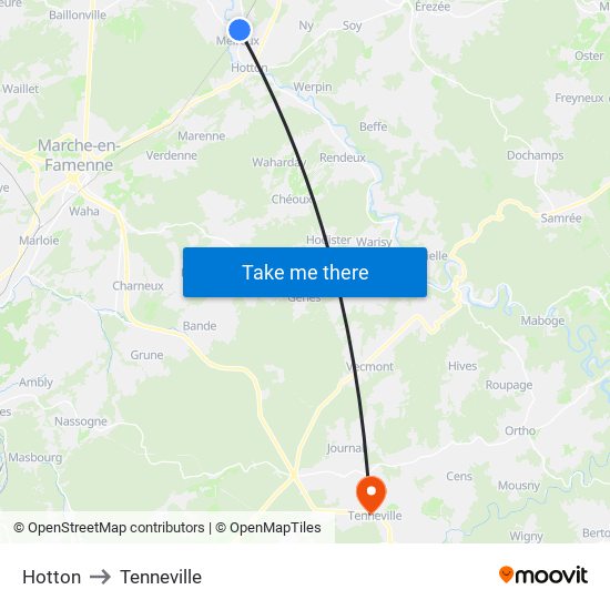 Hotton to Tenneville map