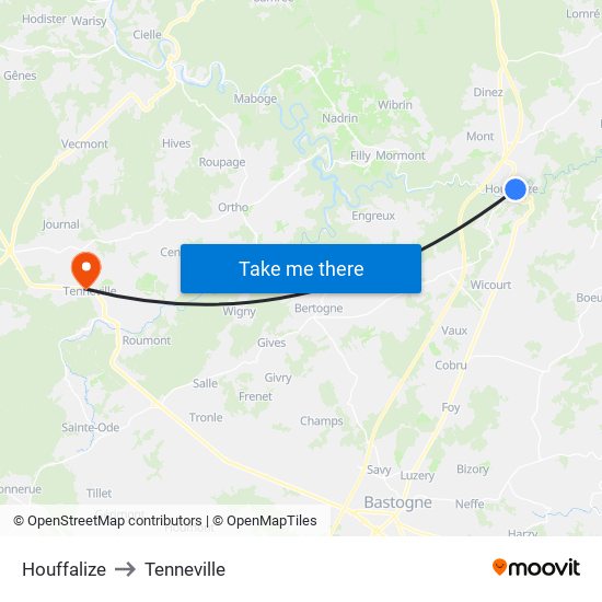 Houffalize to Tenneville map