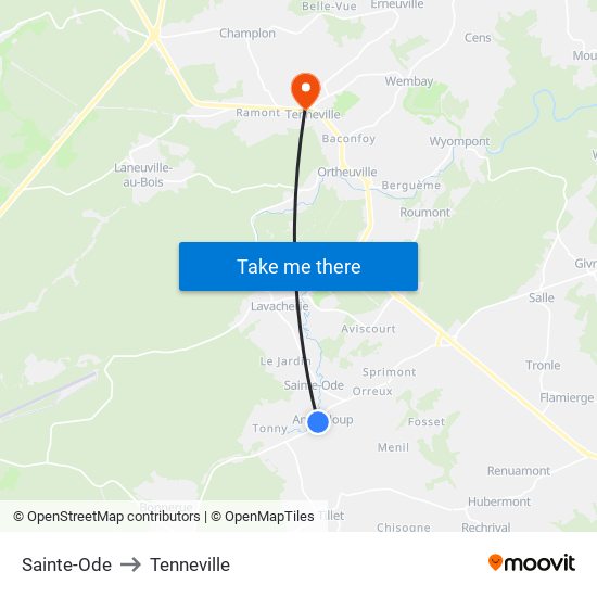 Sainte-Ode to Tenneville map