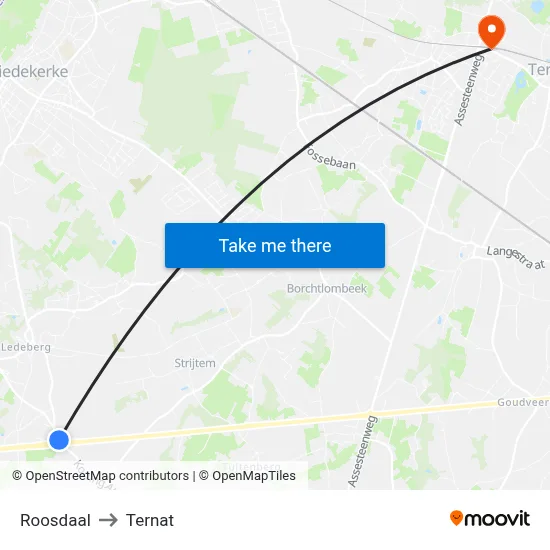 Roosdaal to Ternat map