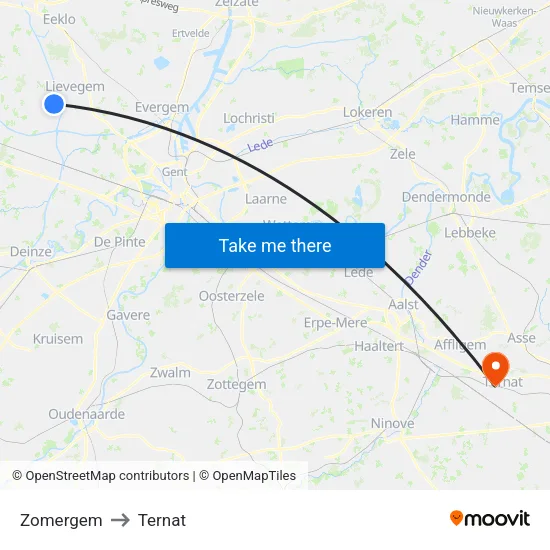 Zomergem to Ternat map