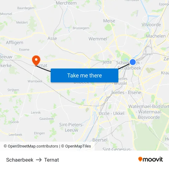 Schaerbeek to Ternat map