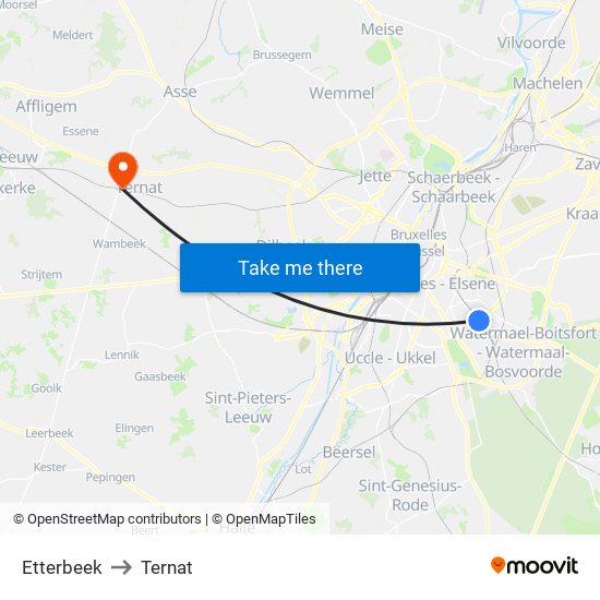 Etterbeek to Ternat map