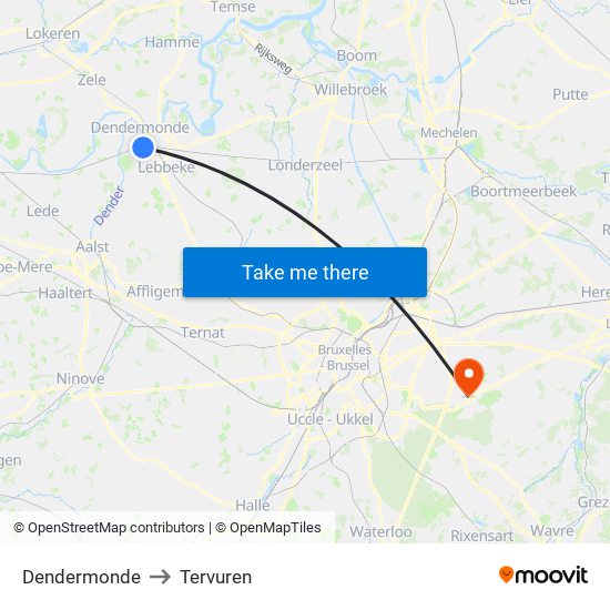 Dendermonde to Tervuren map