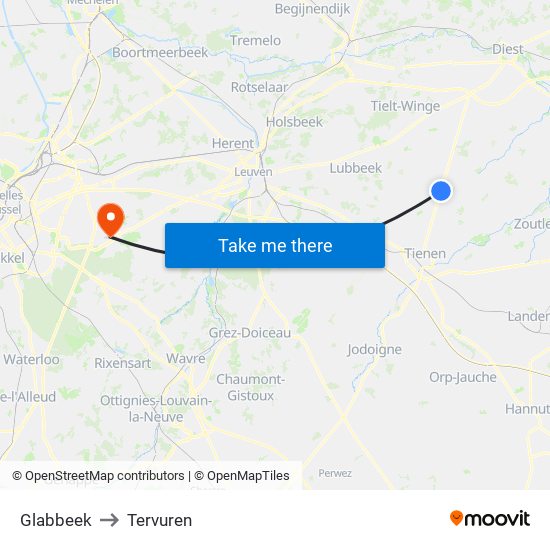 Glabbeek to Tervuren map