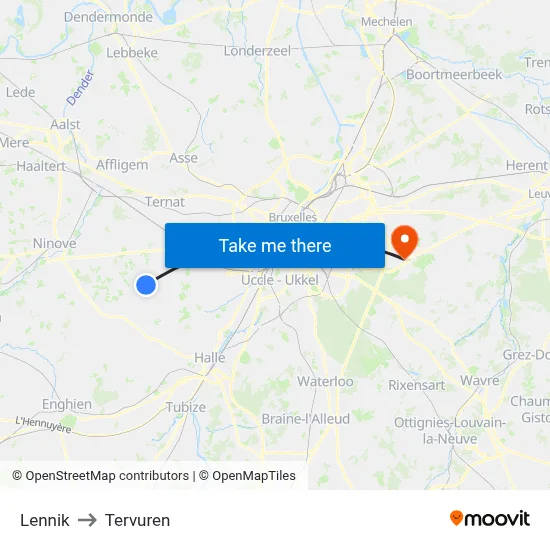 Lennik to Tervuren map